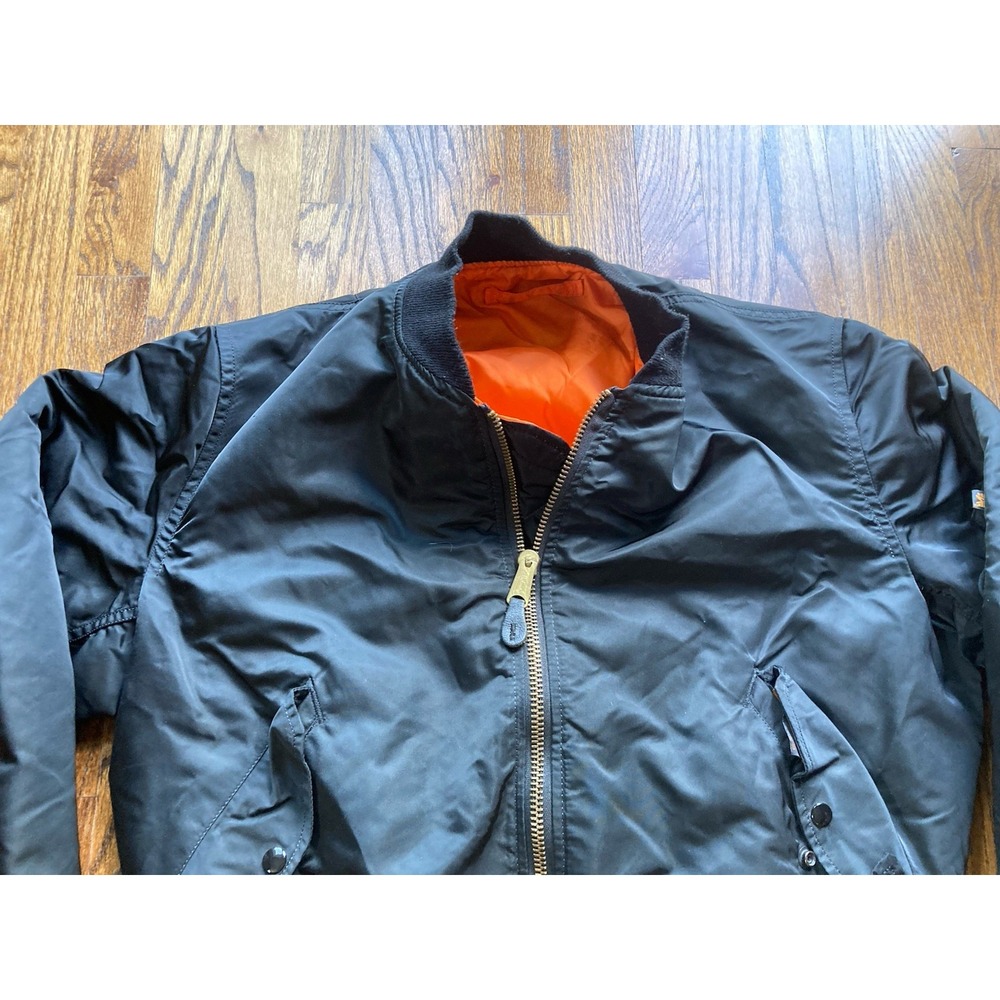 Vintage Alpha Industries MA-1 Flyers Jacket Mens XL Black Reversible Bomber USA - Picture 2 of 10